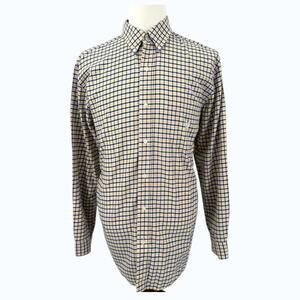Chaps Men’s XL Button Down Shirt Yellow Blue Gingham Cotton Long Sleeve